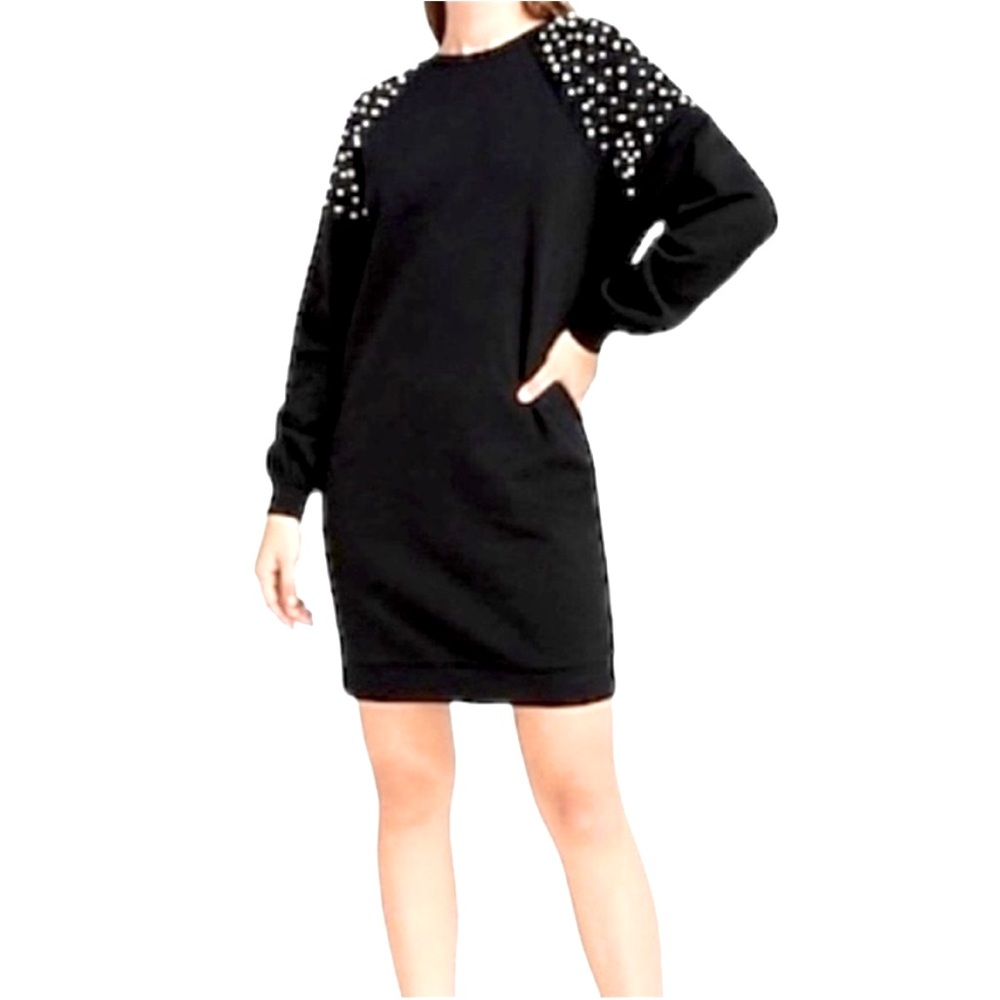 Express Black Sweatshirt Dress with Studded Shoulders